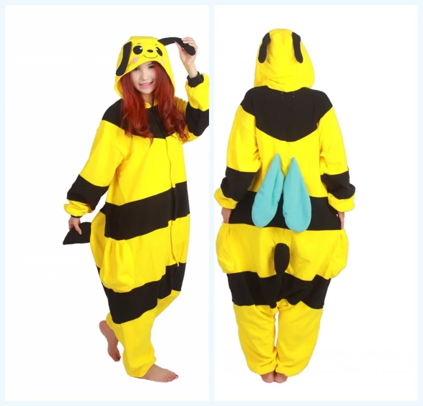 Adult Women Men Bee New Costumes Paws Shoes Cartoon Honeybee Onesies Cosplay Pajamas Sleepwear Winter Pyjamas Halloween Party