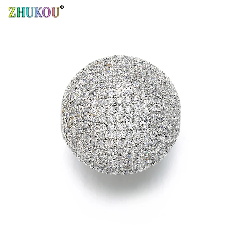 24*25mm New Fashion Brass Cubic Zirconia Oval Beads for DIY Jewelry Accessories Making, Round shape Hole: 2.5mm, VZ183