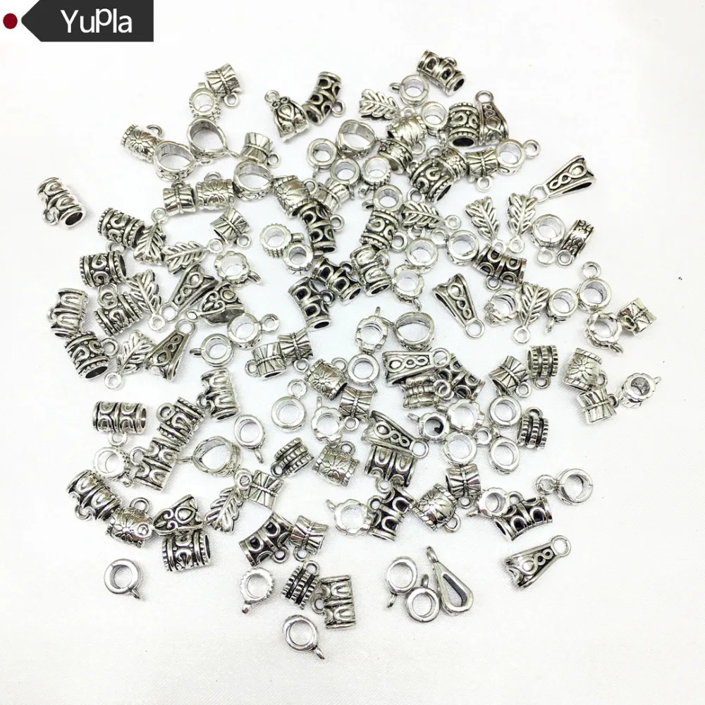 30pcs/Lot Antique Silver Charm Beads Pendant Clasp Connectors for Bracelet Necklace Jewelry Making Craft Accessories DIY Jewelry