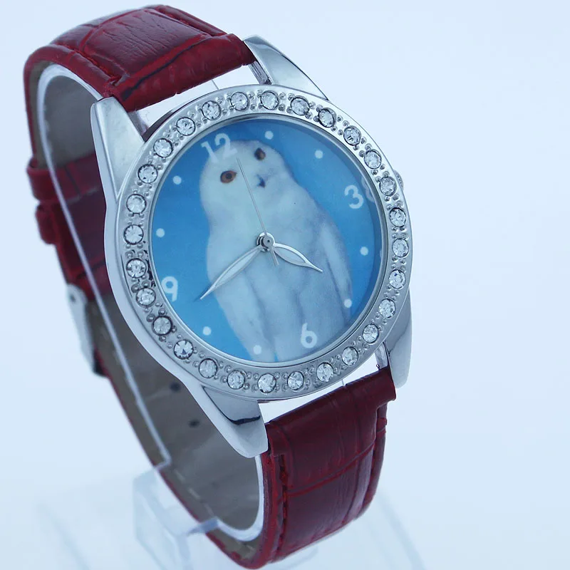 Snow owl dial Fashion White Owl Dial Quartz Men Watch Leather Sport watches High Quality Clock Wristwatch Relogio Masculino