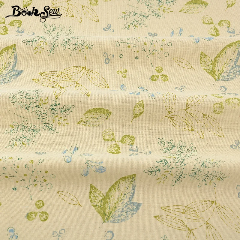 Linen Fabric Booksew Quilting Home Textile Cotton Green Leaf  Design Sewing Material Tablecloth Pillow Bag Curtain Cushion Zakka