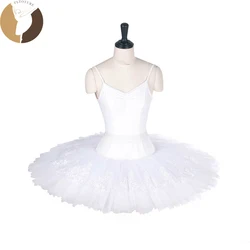 FLTOTURE LL2002 Girls Practice Half Tutu Skirt White Half Tutus With Lace Decoration 7 Layers Half Skirts For Ballet Competition