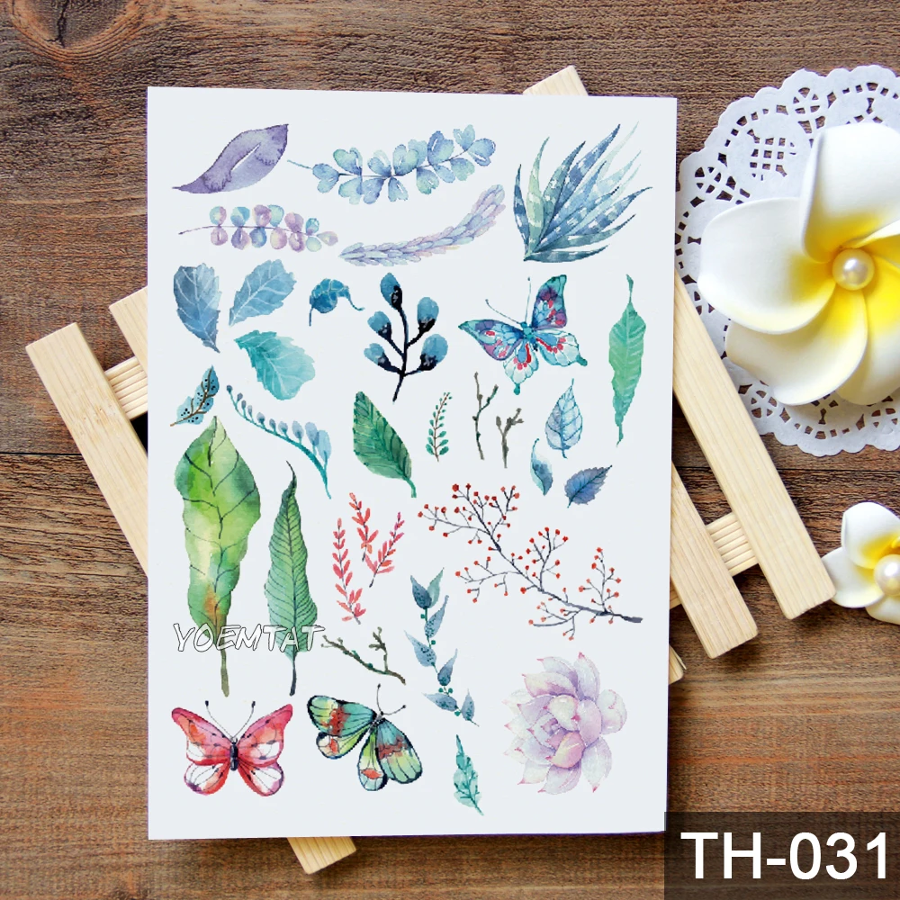 Waterproof Temporary Tattoo Sticker Leaves flowers pattern tattoo Water Transfer body art fake tattoo for women men