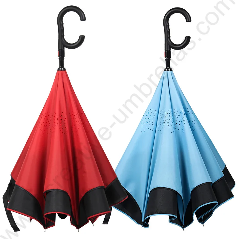 

98cm auto open C-Hook self-defense reflective neon Windproof Reverse hand-free car umbrella Double Layer Inverted stand parasol