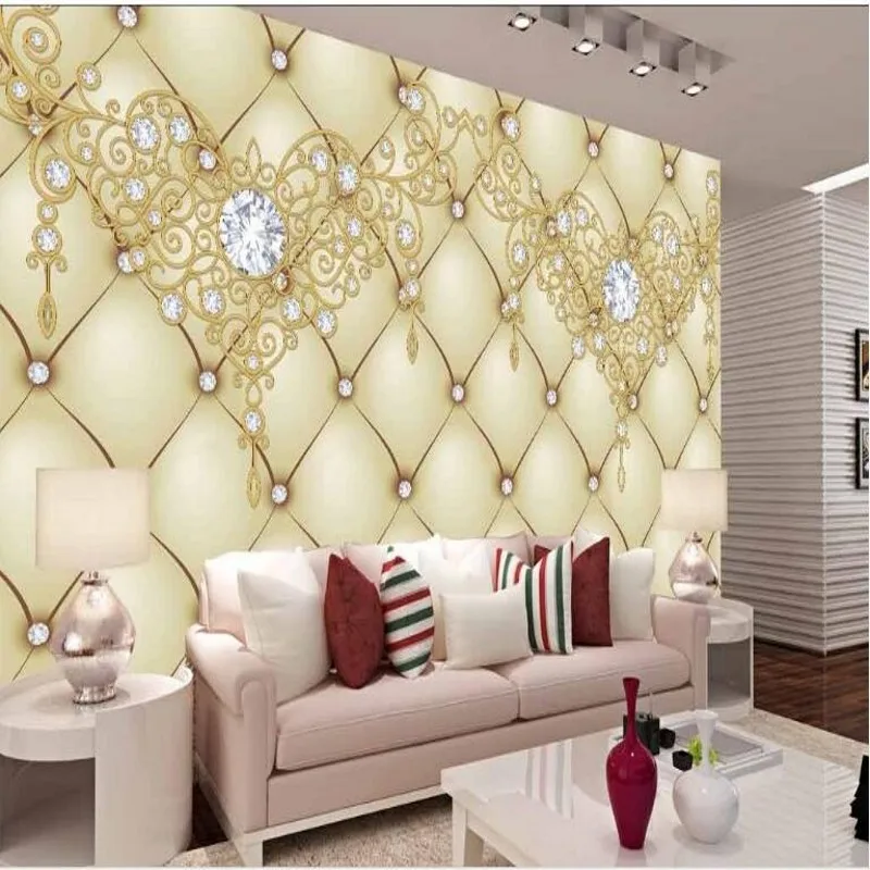 

wellyu Custom large fresco modern classical European pattern diamond soft package background wall non - woven wallpaper