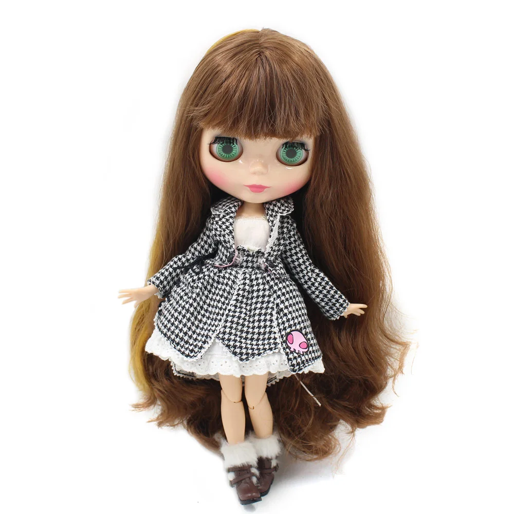 

ICY DBS Blyth doll brown mix yellow long hair natural skin glossy face with bangs diy girl gift toy No.9158/0635