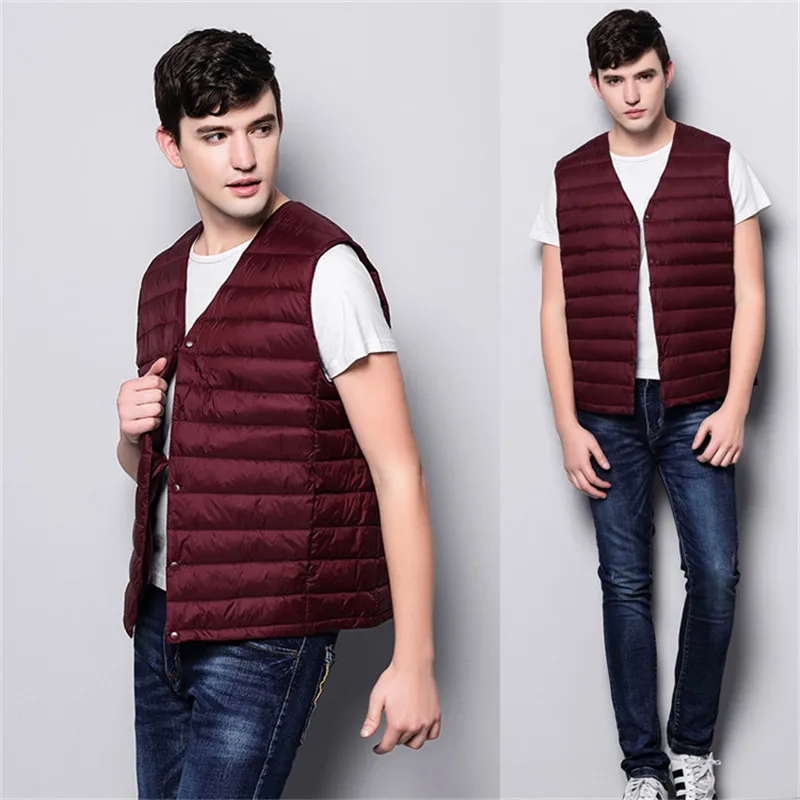 

Sanishroly Autumn Winter Men's White Duck Down Vest Coat Male Slim Sleeveless Waistcoat Jacket Short Outwear Plus Size 3XL SE363