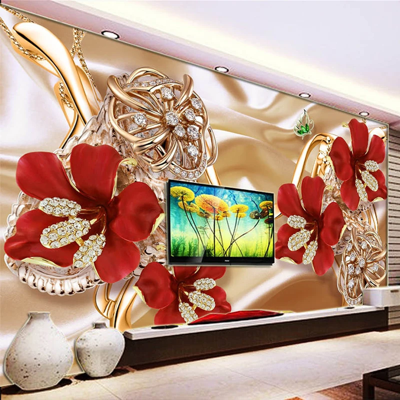 European Style Luxury Jewelry Flowers Murals Wallpaper Living Room TV Background Wall Cloth Waterproof Wall Papers For Walls 3 D