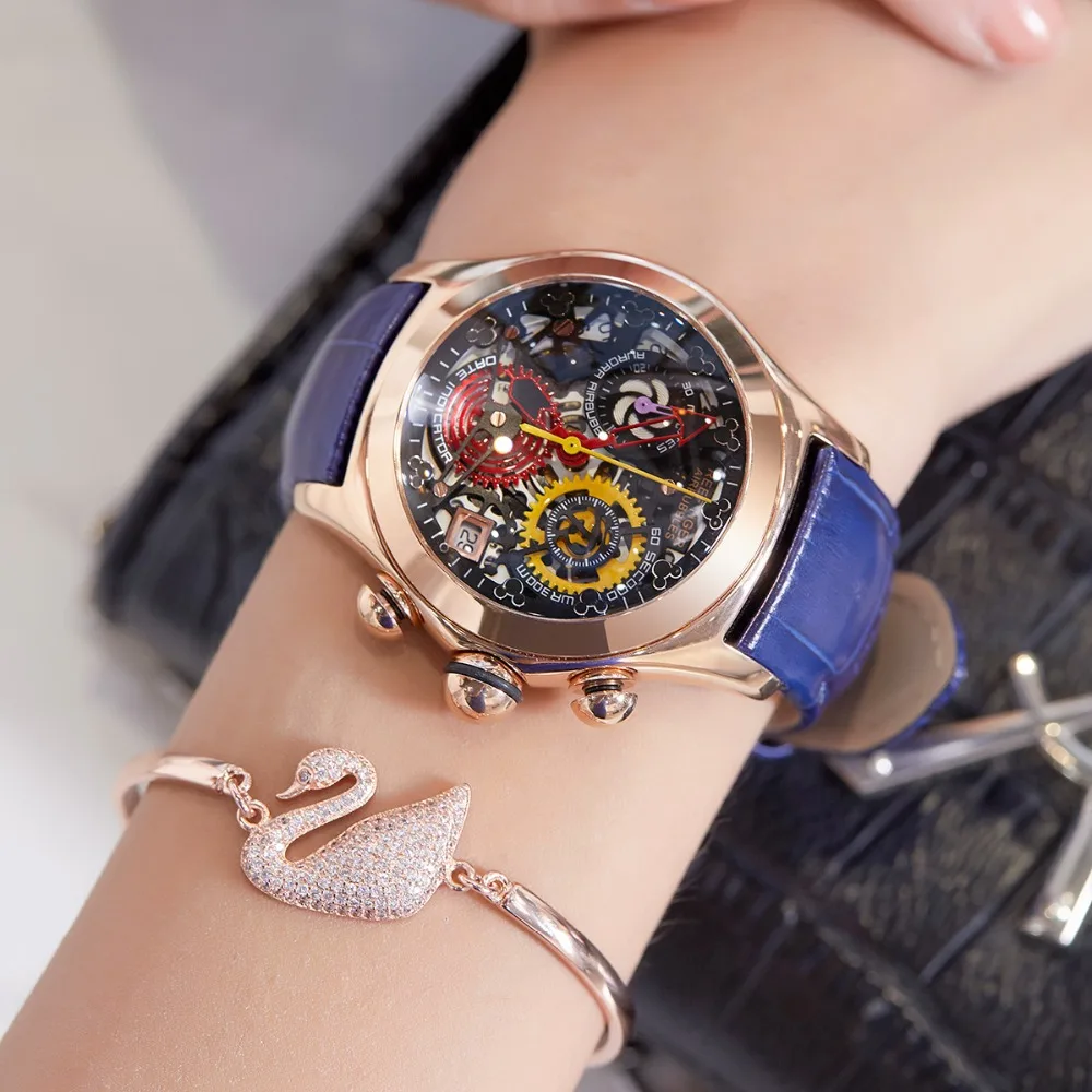 Riff Tiger/RT Frauen Mode Uhren Ronda Bewegung Skeleton Uhren Rose Gold Uhren Datum RGA7181