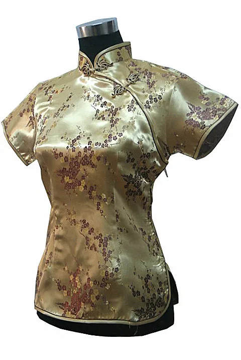 Stylish Pink Traditional Chinese Silk Satin Blouse Women Summer Vintage Shirt Tops New Flower Clothing S M L XL XXL WS012