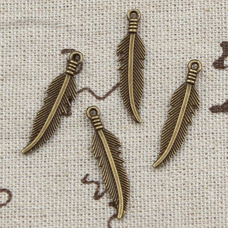 30pcs Charms Double Sided Feather 27x7mm Antique Making Pendant fit,Vintage Tibetan Bronze Silver color,DIY Handmade Jewelry