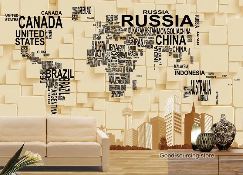 

3D world map photo wallpaper for living room sofa background