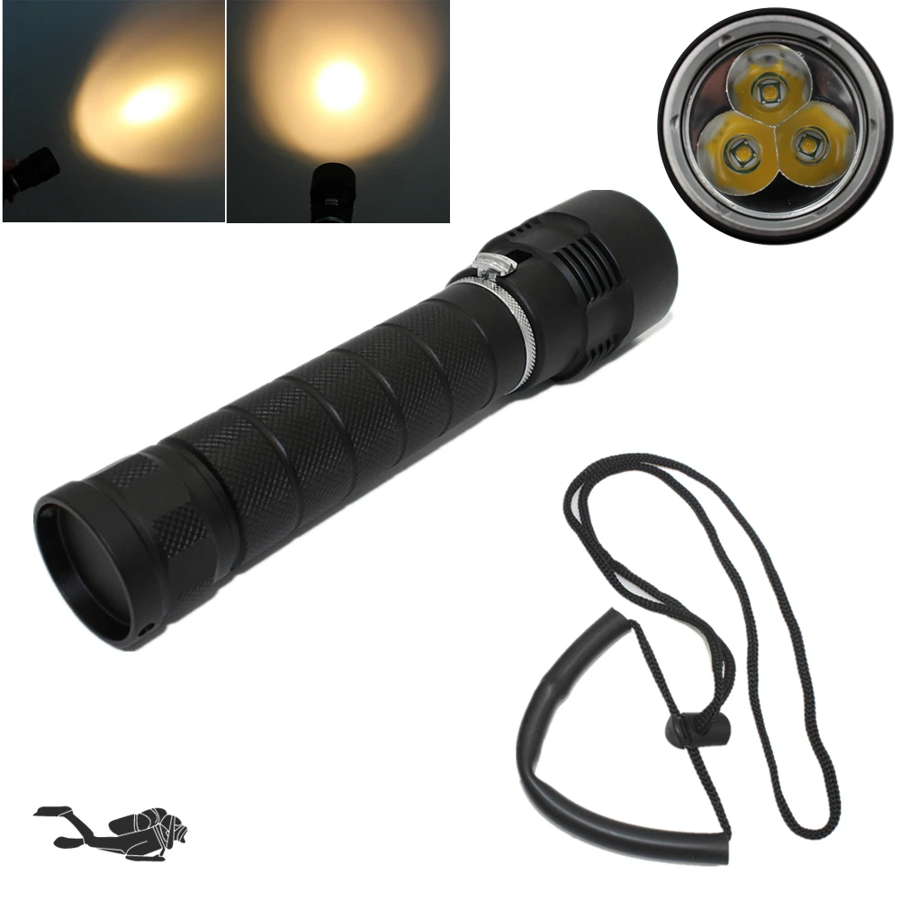 Underwater Hunting Light White/Yellow Lights Diving Flashlight Waterproof 26650 Lamp Portable Fishing Torch