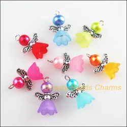 20 New Charms Mixed Acrylic Glass Dancing Angel Wings Flowers Pendants 14x19mm