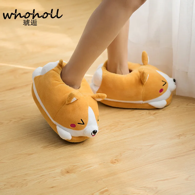 Homen Slippers Female Winter Plush Corgi Slippers Warm Women Floor Indoor Shoes Cute Funny Adult Slippers Flat Zapatillas Woman