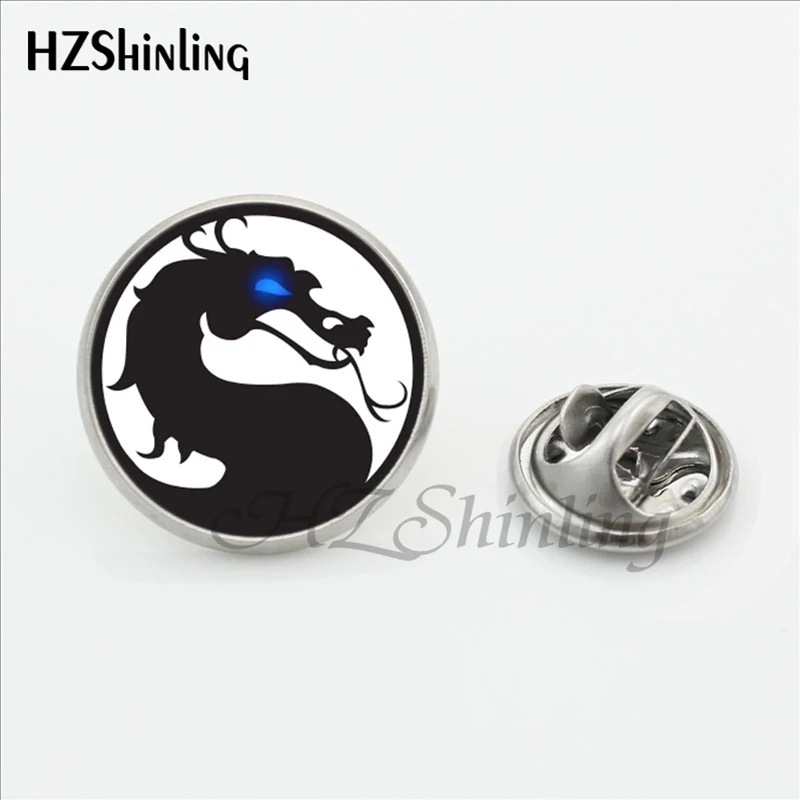 New Fashion Dragon Collar Pin Brooch Handmade Steampunk Mortal Kombat Butterfly Clasp Pin Glass Dome Stainless Steel Lapel Pins