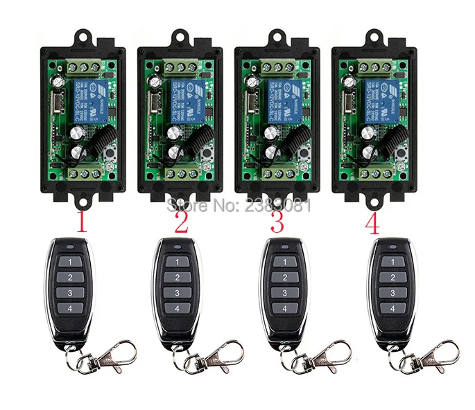 

2016 New DC12V 1CH 1Channe RF wireless remote control switch System teleswitch 4X Transmitter + 4X Receiver,315/433 MHZ