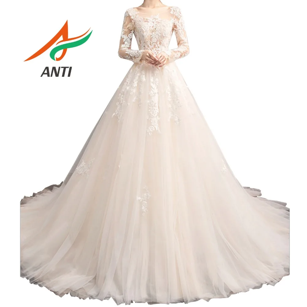 ANTI Elegant White Wedding Dress 2019 Backless Appliques Bride Bridal Gown Vestido De Noiva Casamento Robe De Mariage In Stock