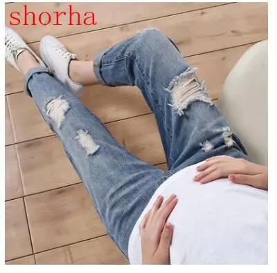 

New Fashion Light Blue Hole Denim Maternity Jeans Pants 2018 Spring Summer Clothes for Pregnant Women Pregnancy pants Trousers