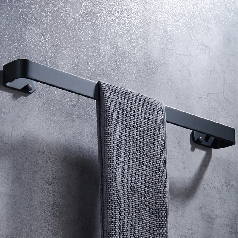 Square Towel Bar Black Space Aluminum Wall Mounted Washroom Single Towel Rack Hanging Holder Accessories Bathroom Towel Holder