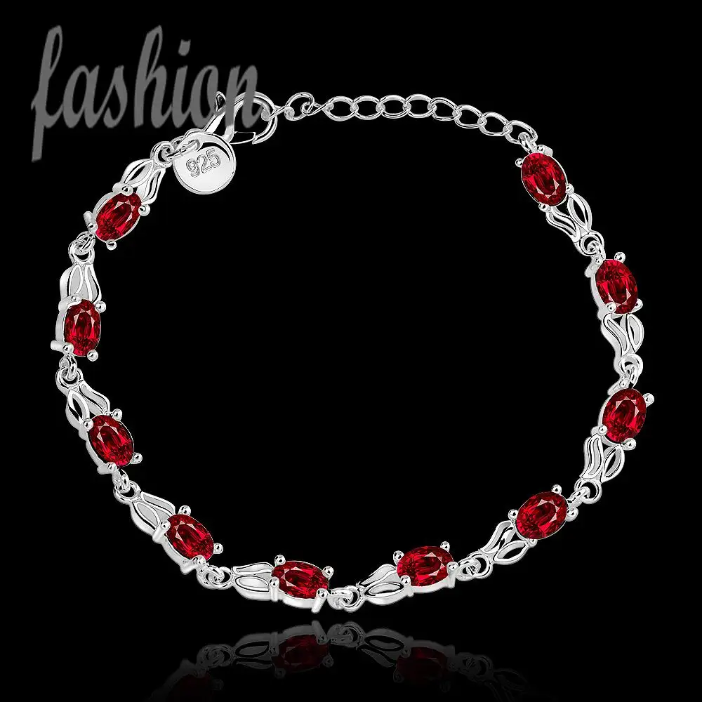 925 stamp Silver Plated Bracelet for Women Classy Design Inlaid with shine rubies red stone Fashion wedding Jewelry Wholesale