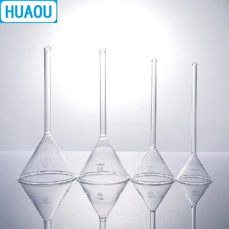 HUAOU 60mm Funnel Long Stem 60 Degree Angle Borosilicate 3.3 Glass Laboratory Chemistry Equipment