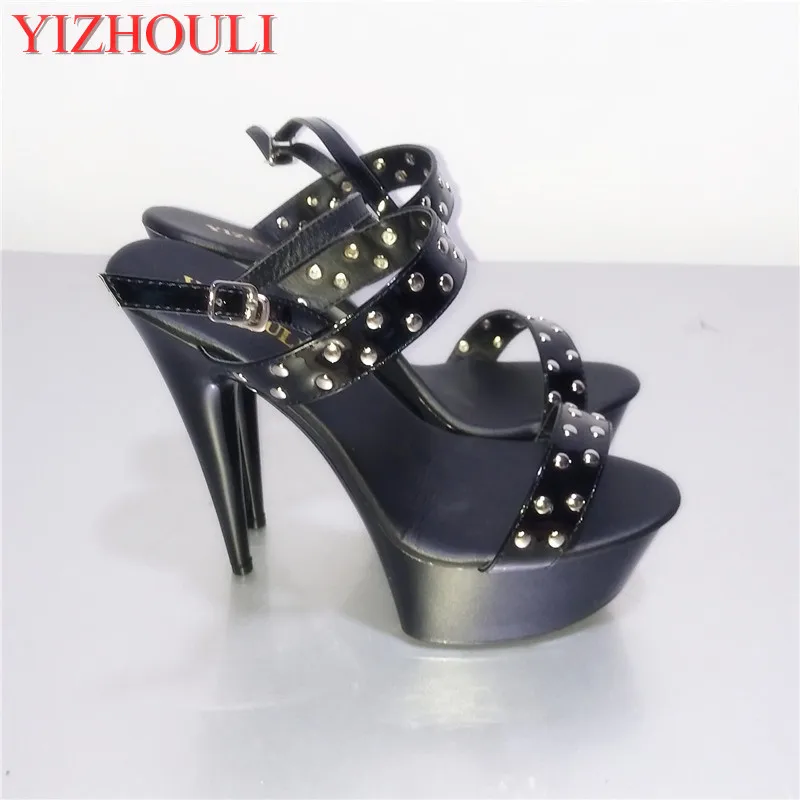 

Stylish and sexy double rivet decoration, high heels, stage performance 15cm heels sandals