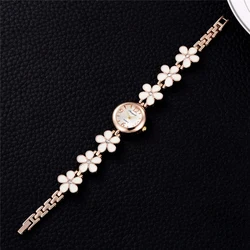 Reloj de acero inoxidable de lujo para mujer, joyería de moda de flores, relojes casuales, pulsera de oro rosa, reloj femenino