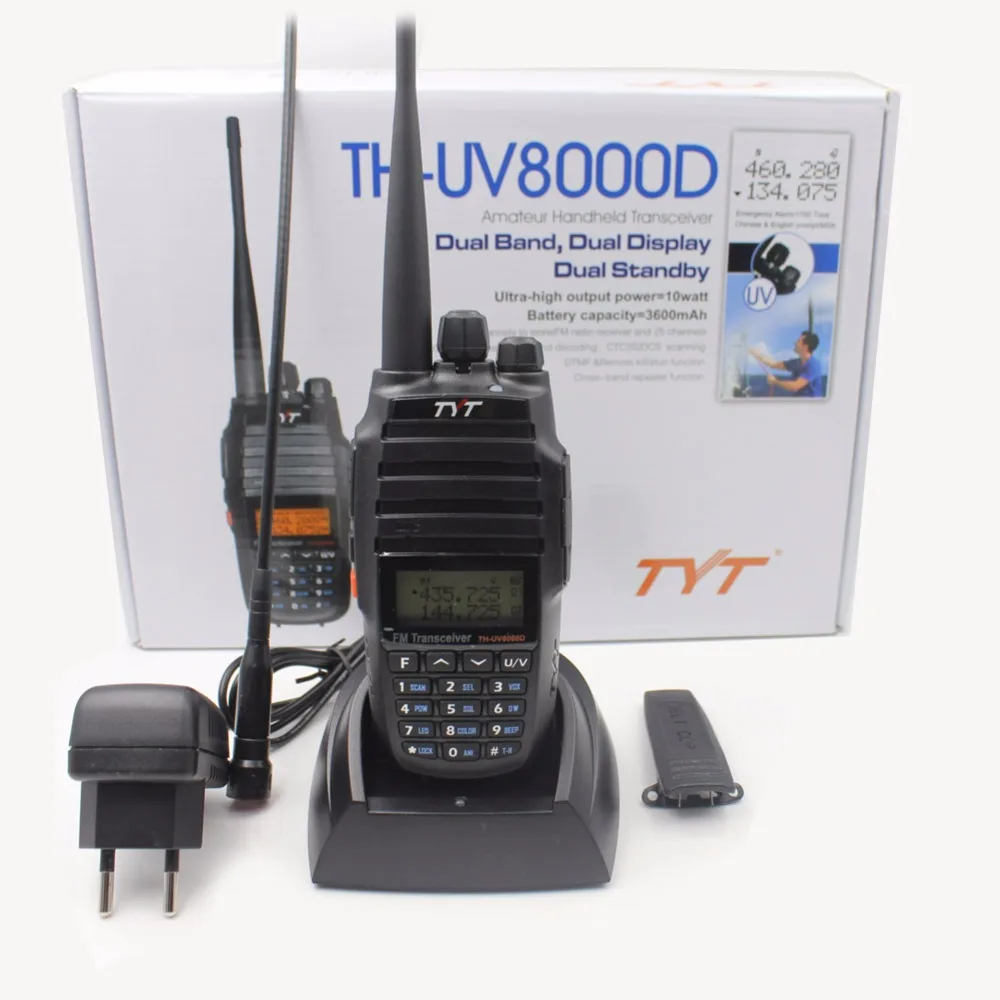 TYT TH-UV8000D-walkie-talkie de doble banda, Radio bidireccional de 10W, VHF, UHF, batería de 3600mAh, UV8000D, lote de 2 unidades