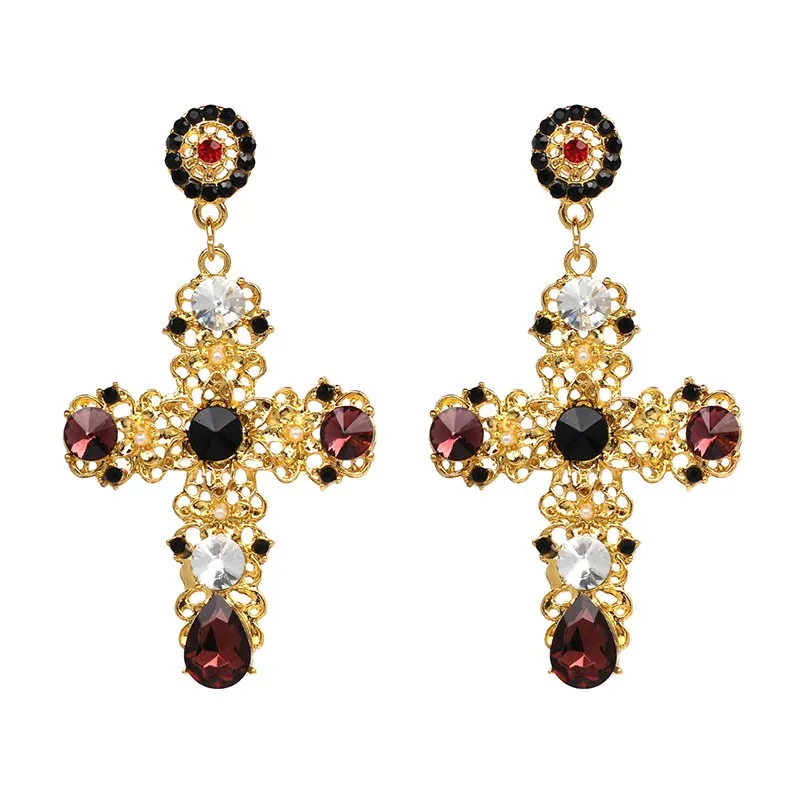 Wholesale JUJIA New Arrival Fashion Women Big Vintage Statement Earrings for Women Baroque Bohemian Cross Earring