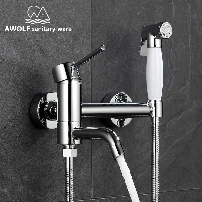 Toilet Washer Toilet Bidet Sprayer Chrome Brass Hand Held Shower Mixer Faucet Tap Douched kit Shattaf Jet Women Pet Clean AP2133