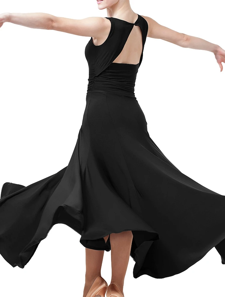 ballroom dance modern dance sleeveless backless halter neck crinkle waist dress W15003 modern practice