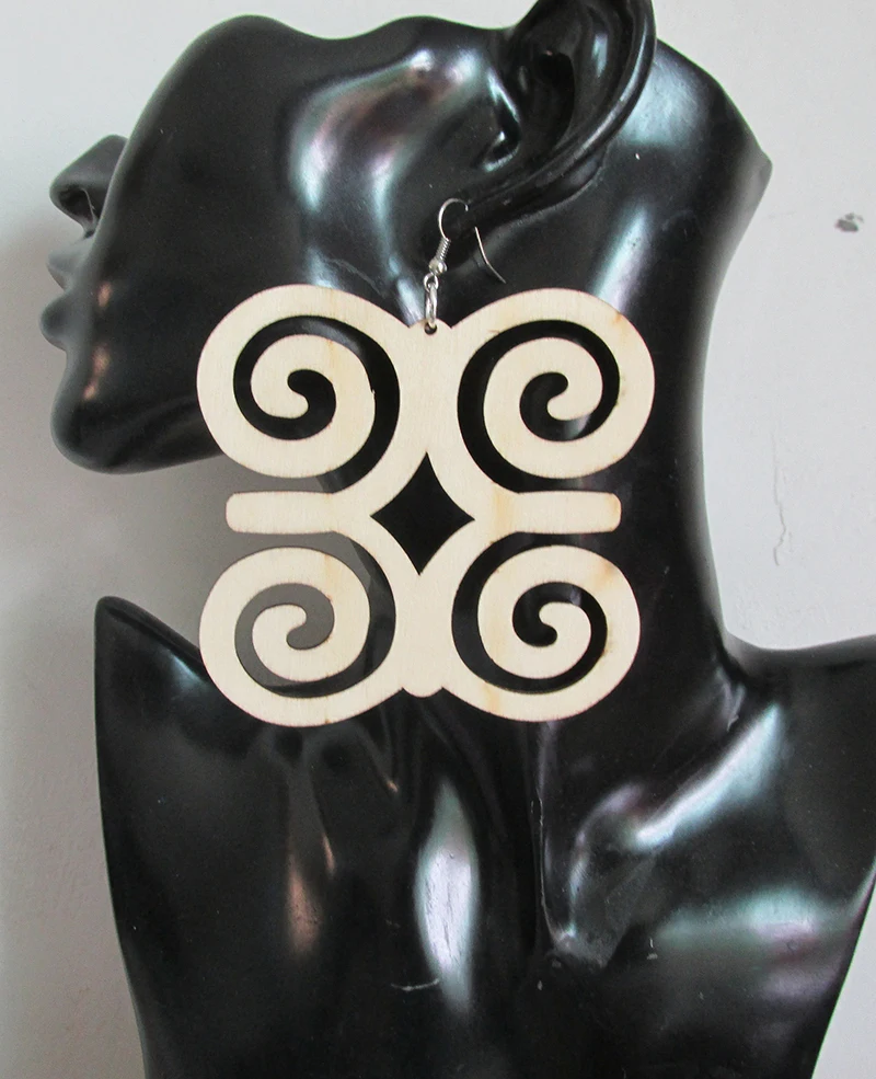 Natural Adinkra Africa Symbol Wooden Earrings