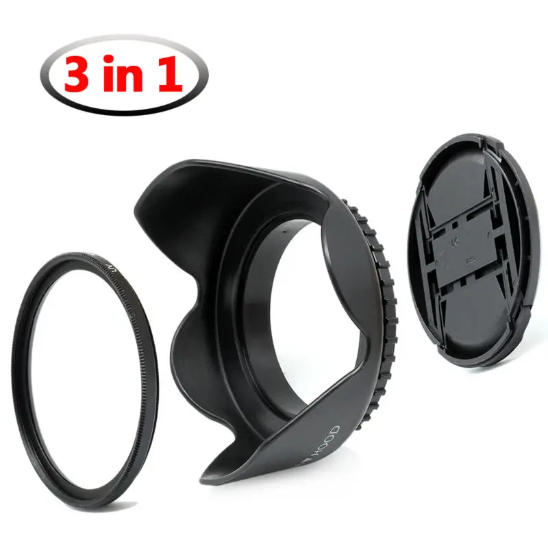 (3イン1) 52ミリメートルカメラ値パック用一眼レフカメラフロントレンズキャップ+スクリュー上のレンズフード+ 52ミリメートルuvレンズ保護フィルター