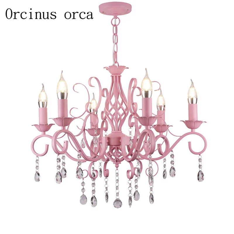 

European style garden crystal candle lamp Princess Room pink girl romantic wedding lamp living room master bedroom Chandelier