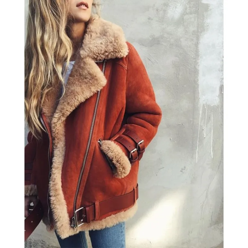 Autumn Winter Jacket Women\'s Fleece Coats Female Long No-Hooded Coats  Lamb Fur Warm Thick Large Sizes Women Jacket And Coats