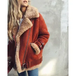 Autumn Winter Jacket Women's Fleece Coats Female Long No-Hooded Coats  Lamb Fur Warm Thick Large Sizes Women Jacket And Coats