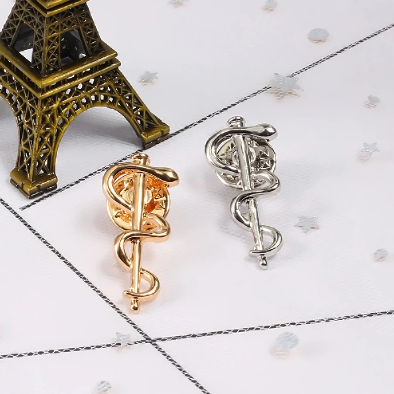 3 Colors Snake Stick Brooch Sliver Color Black World Health Organization WHO Logo Pin Badge for Doctor Nurse Lapel Jewelry Gifts