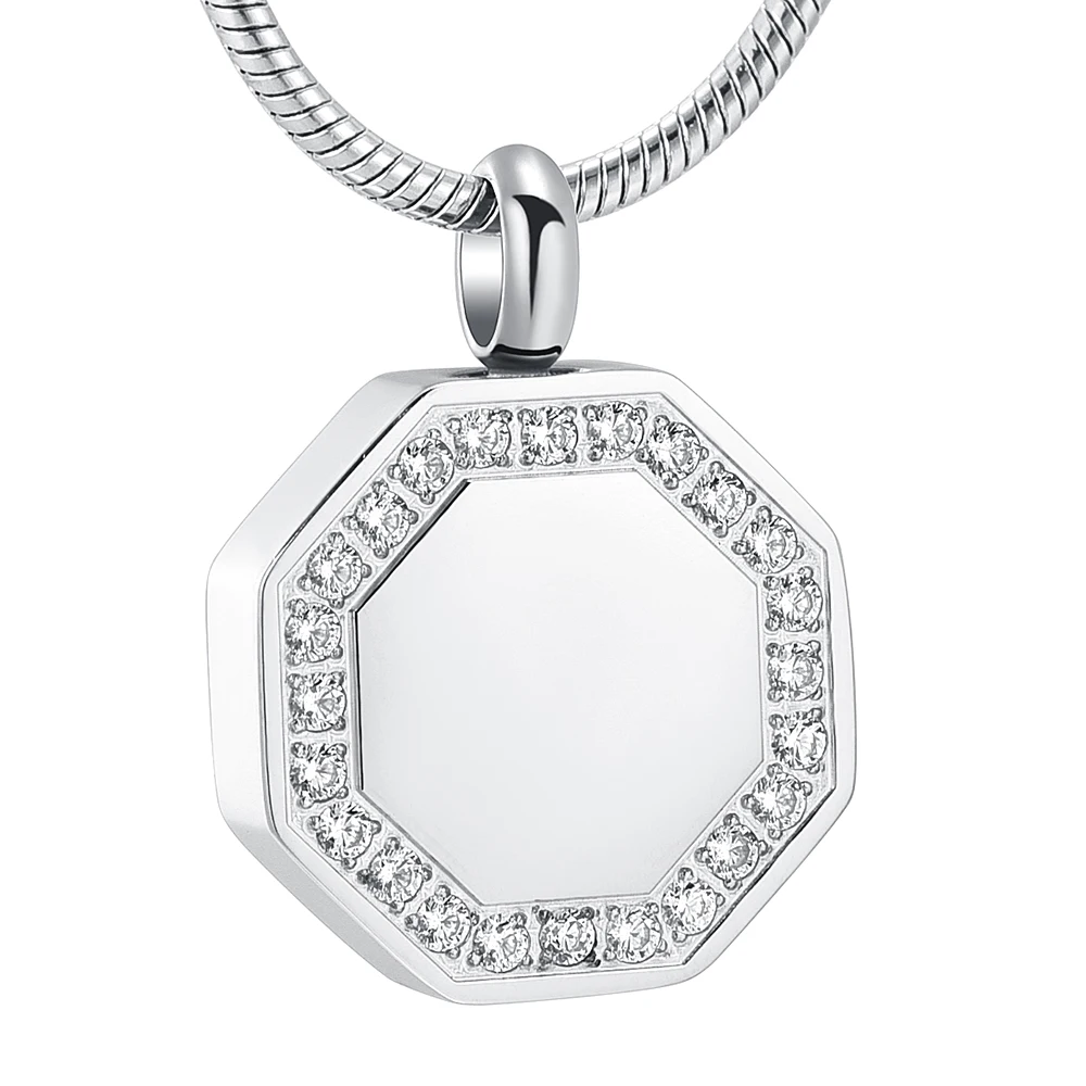 

Fashion Octagon Urn Pendant with CZ Stones Stainless Steel Cremation Keepsake Jewelry Women Memorial Urn Necklace Jewellery