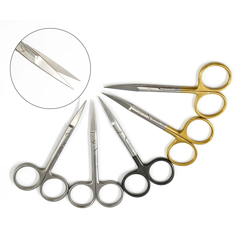 

Gold handle stainless steel surgical scissors straight pointed elbow splitting scissors double eyelid surgery tools