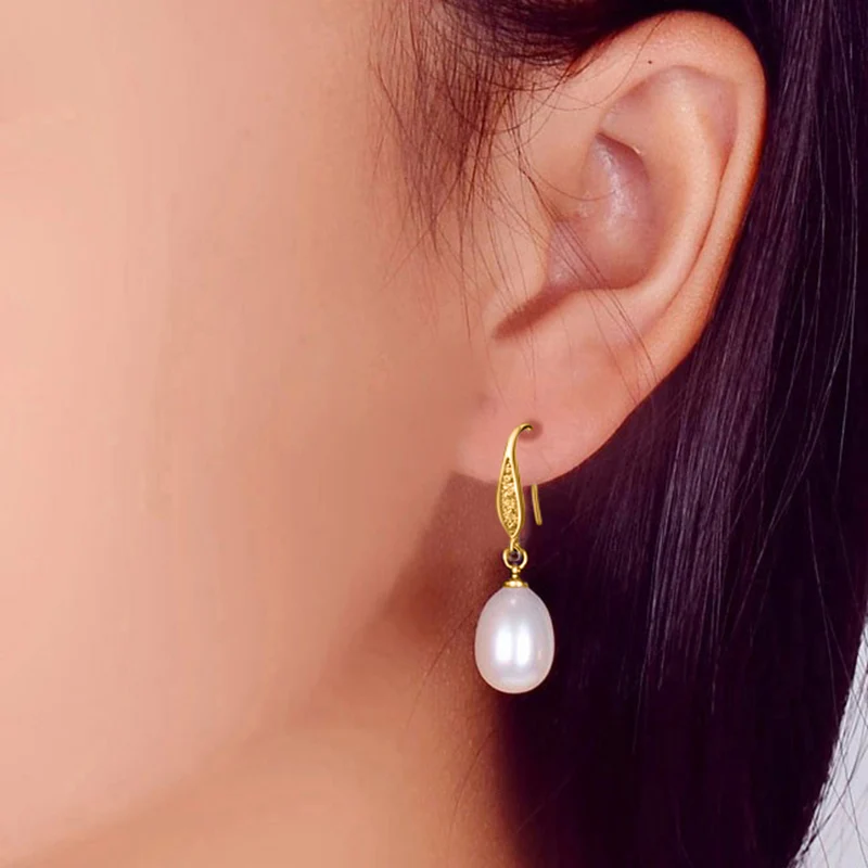 Echte Natürliche Süßwasserperlen-Ohrringe für Damen, Elegante 925 Sterling Silber Kultivierte Perlen-Tropfenohrringe, Geschenk zum Jahrestag für die Ehefrau – Detail 2