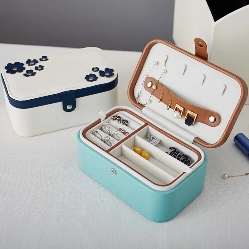 

Romantic Flower Mini Jewelry Box For Women Lady Faux Leather Travel Jewelry Storage Boxes Earring Ring Holder Make Up Organizer