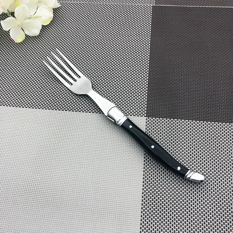 9'' Laguiole Style Steak Fork Stainless Steel Dinner Forks Salad Table Fork set Black Wood Handle Flatware Kitchen Cutlery Xmas