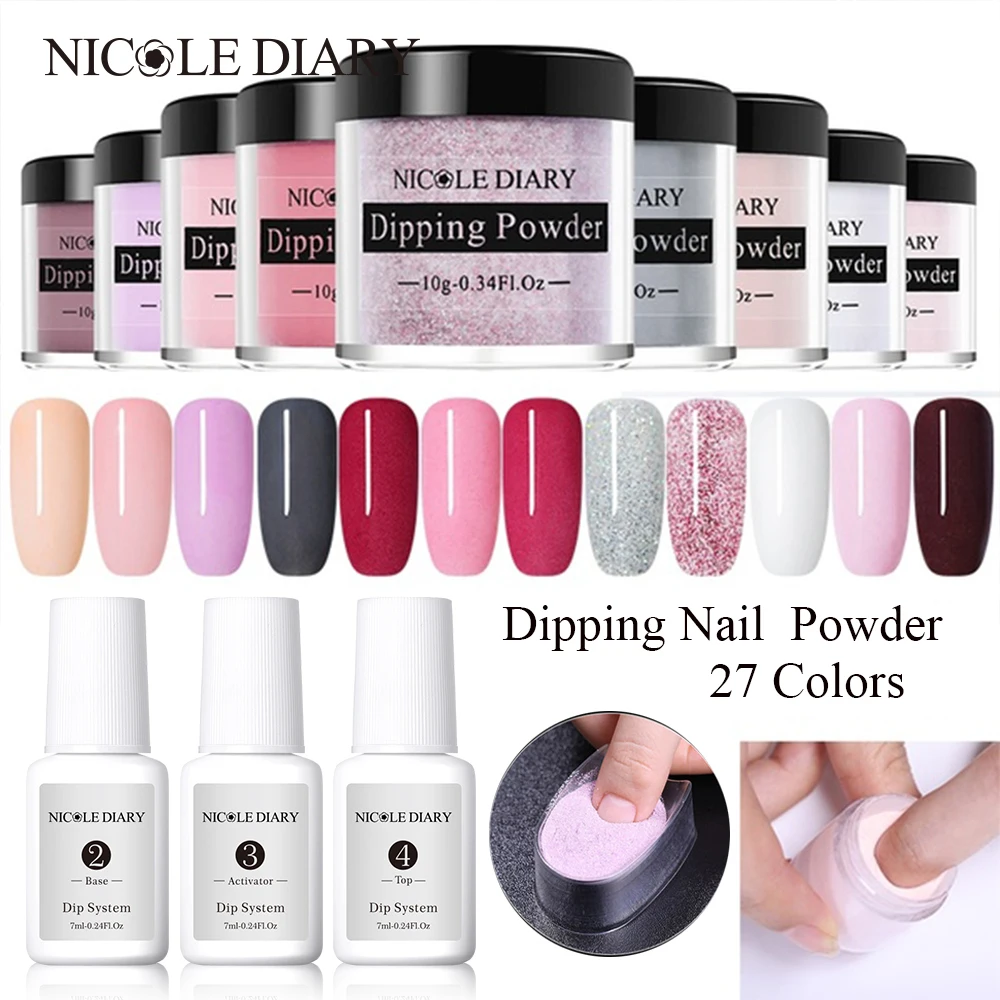 NICOLE DIARY Dipping System Powder Nail Art Dipping Powder Clear Base Top Gel Coat Activator Brush Saver Nail Art Without Lamp