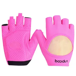 BOODUN Outdoor Women Climbing Weightlifting Fitness Gloves Yoga Non-slip Dumbbell Half Finger Gloves Hiking Gloves Pink Black