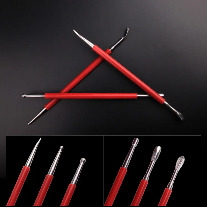 3 Pcs Rode Bar Rvs Inspringen Pen Sets Van Zachte Klei Keramische Inspringen Gereedschap Klei Plastic Gereedschap Artistieke Levert