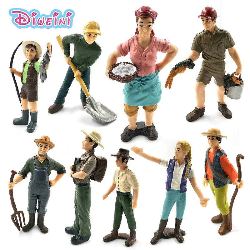 Farm Staff Simulation Farmer people Model Instructor Feeder Shepherd Women  Inspector Wrangler child PVC Doll Figure Kids Toys