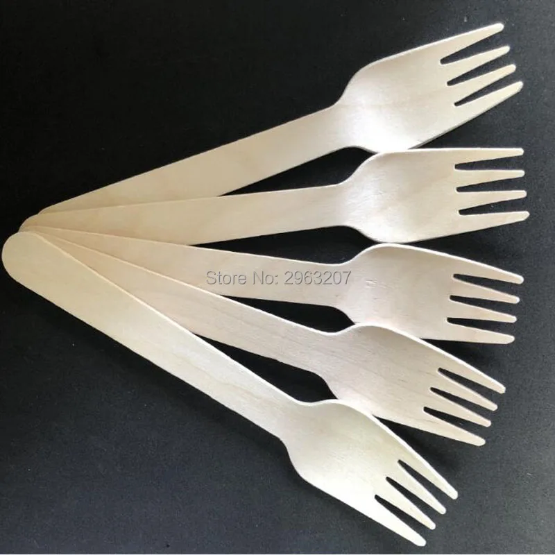 1000pcs 16cm Wooden Wood Fork Disposable Biodegradable Cutlery Catering Party BBQ Camping Travel Wedding Birthday Supply