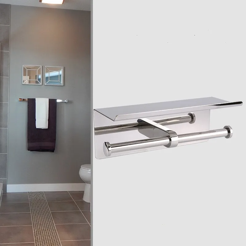 

Chrome Stainless Steel Double Roll Toilet Paper Holder Dual Paper Towel Dispenser Tissue Roll Hanger