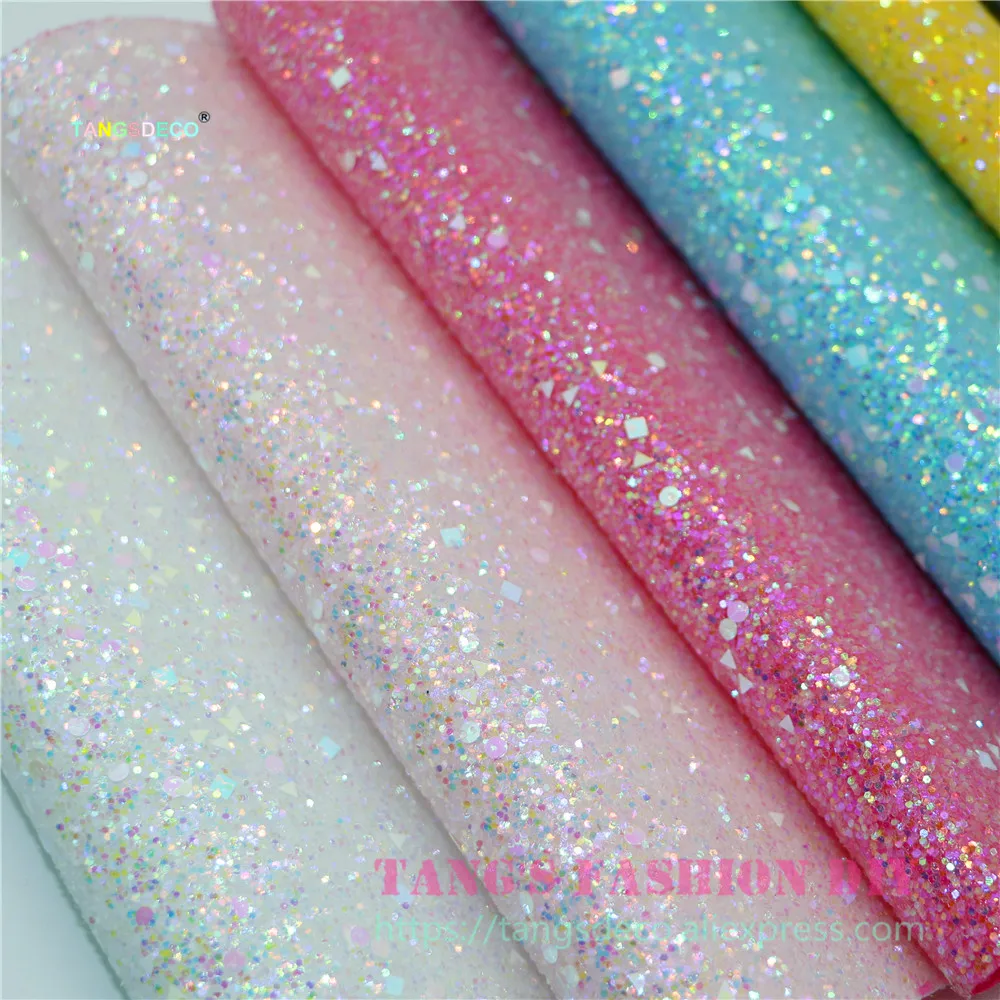 6pcs--20x22cm DIY Hair Bow Material Candy Color Chunky Glitter PU Synthetic Faux Leather